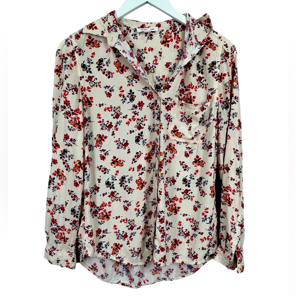 Beach Lunch Lounge Floral Button Down Top Blouse Size XS